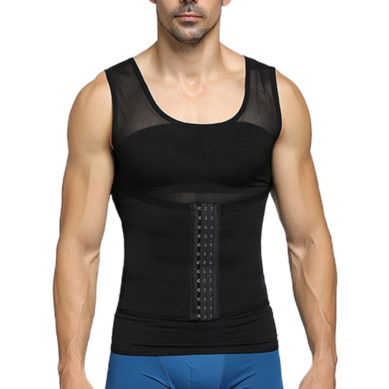 Men Shapewear Closure Adjustable Waist Trainer Slimming Abdomen Tank Top Breathable Mesh Vest Male Body Shaper