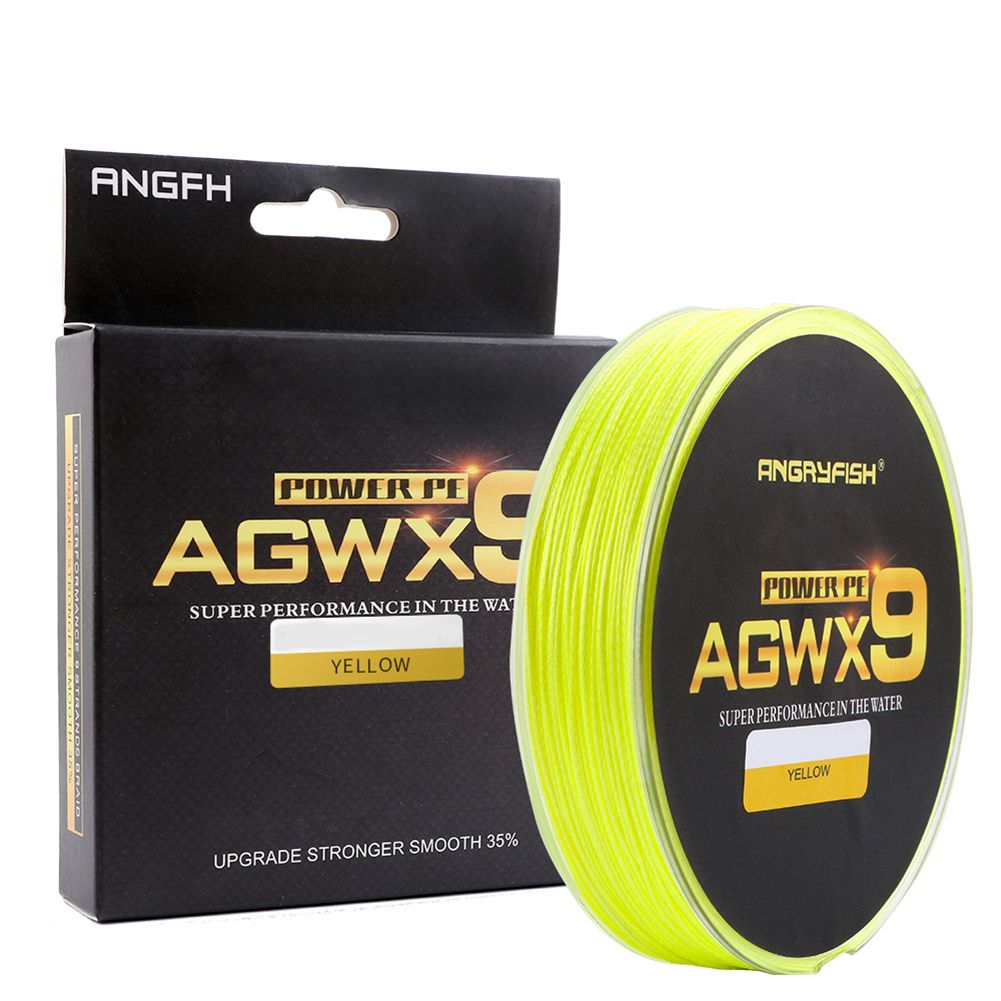 ANGRYFISH Diominate X9 PE Line 9 Strands Weaves Braided 300m/327yds Super Strong  15LB-100LB Yellow