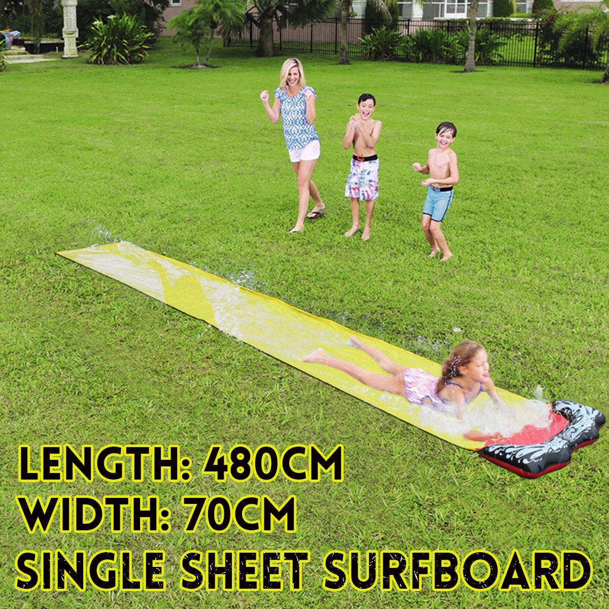 Single Sheet Sprinkler Surfboard OPP Bag Outdoor Lawn Sprinkler Slip Sheet Man Surfboard Patio Toy 480X70cm