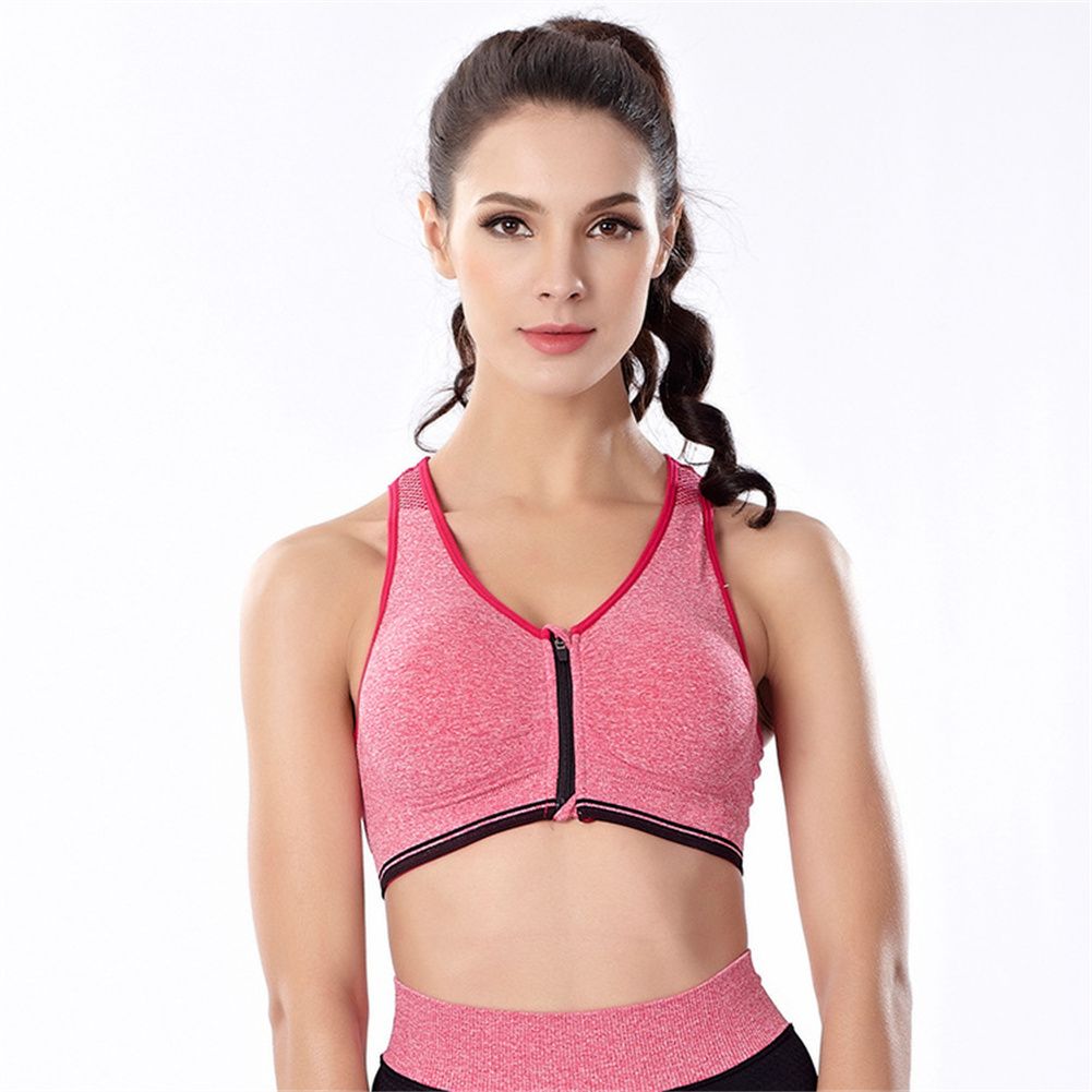 Women Nylon Sports Racerback Bra Front Zipper Wide Shoulder Straps Breathable Moisture Wicking Yoga Running Fitness Vest Activewear