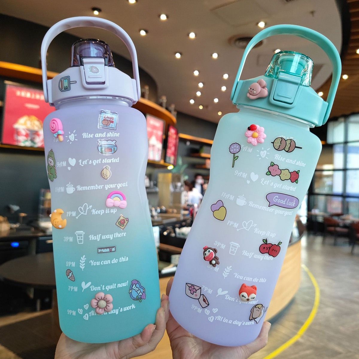 2000Ml Gradient Water Bottle Frosting Cup Large Capacity Water Bottle Anti Crack Sports Water Cup Pink