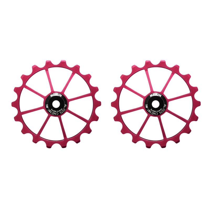 MEIJUN 2X 18T MTB Bicycle Rear Derailleur Jockey Wheel Ceramic Bearing Pulley Road Bike Guide Roller Idler 4mm 5mm 6mm(Red)