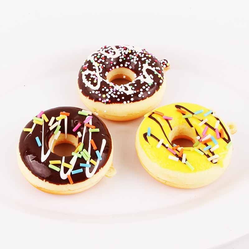 1PC Cute Key Colorful Soft Kawaii Squishy Chain Straps Donuts Charms Cell Phone Straps Keychain Random Color Sent PU