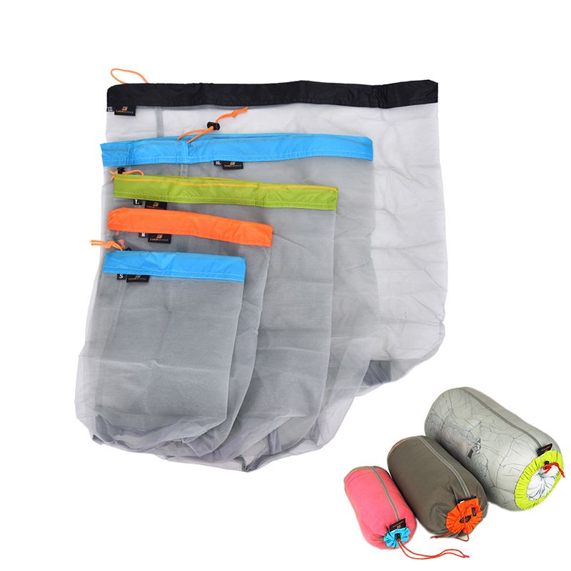 5 Sizes 1pc Outdoor Camping Sports Ultralight Mesh Stuff Sack Drawstring Storage Bag