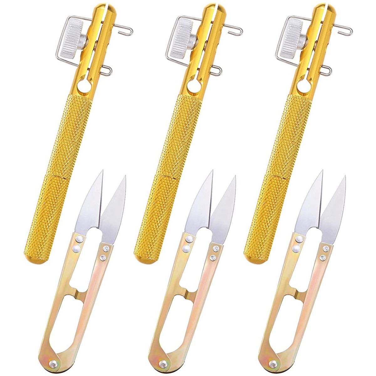 3 Pcs Fishing Practical Knot Line Tying Knotting Tool and 3 Pieces U-Shaped Scissors, Manual Portable Fishing Supplies
