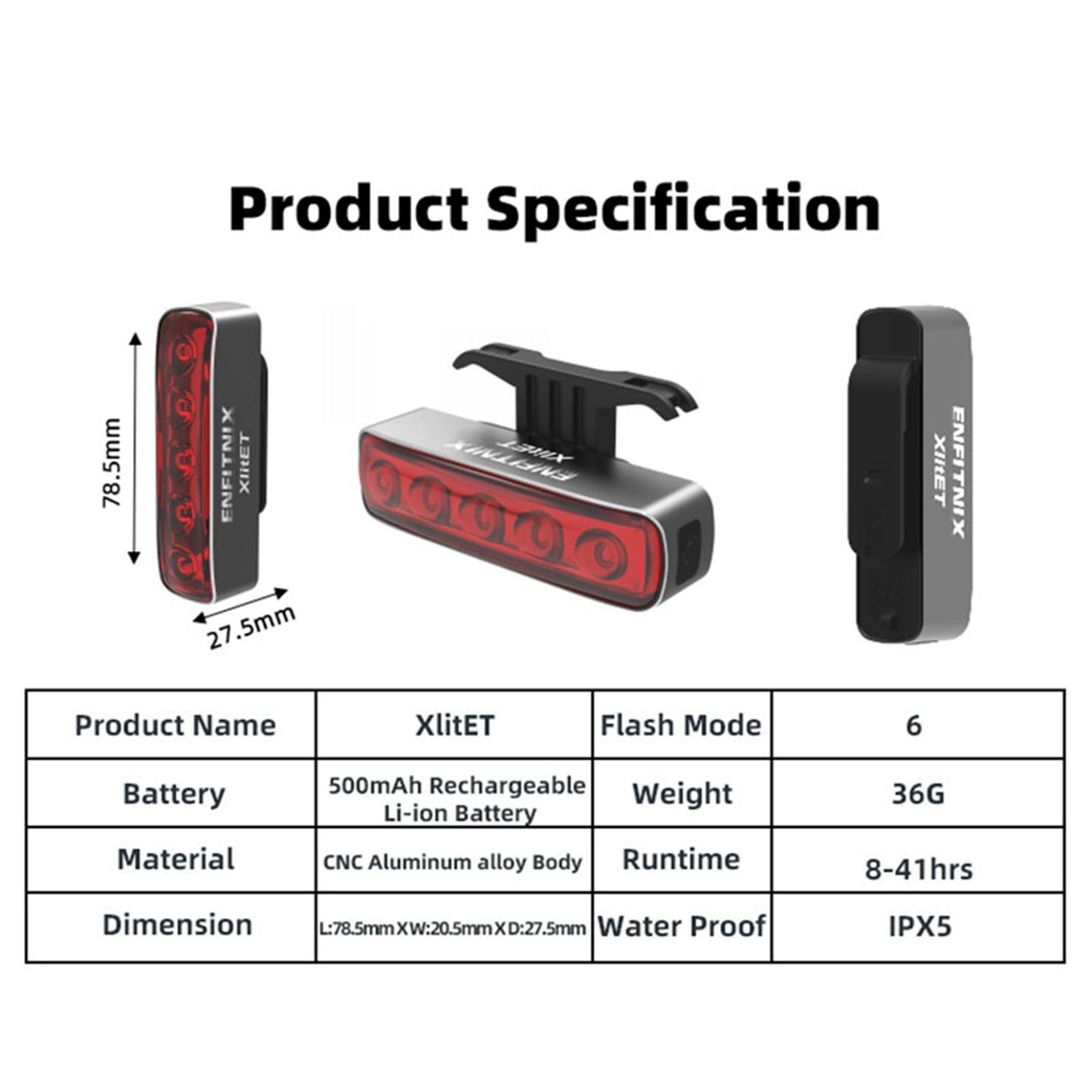 2X ENFITNIX Xlite Bicycle Tail Light Intelligent Sensor Brake Lights USB Road Bike MTB Taillights