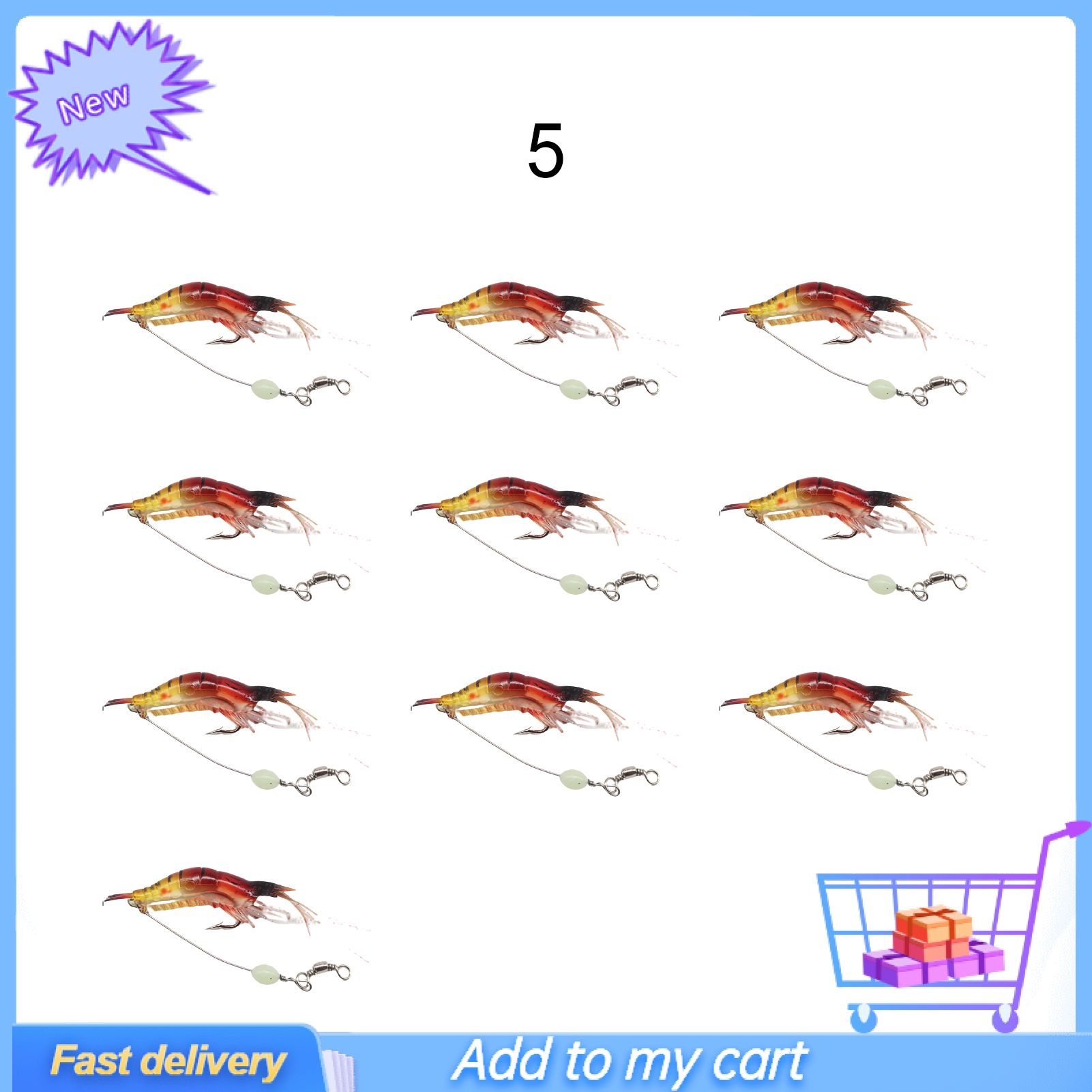 10Pcs 9.5cm/6.5g Luminous Bionic Shrimp Soft Lures Baits with Hook Fishing Tools