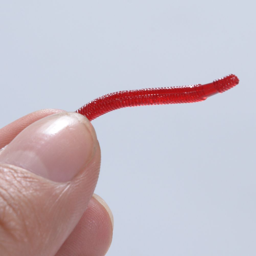 50pcs Red Worms Fishing Lures Artificial Soft Fishing Bait 1.4inches(3.5cm)