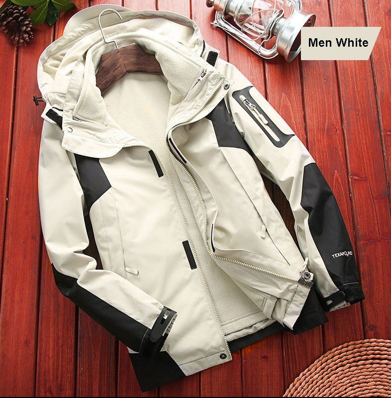 Men Women Winter 3 in 1 Waterproof Breathable Detachable Hiking Camp Fish Climb Ski Jackets  L-5XL Chest 132cm Coat