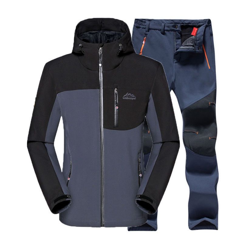 L-6XL Men Winter Waterproof Hiking Fish Camp Climb Softshell Fleece Outdoor Jackets Coat Set Pants Trousers