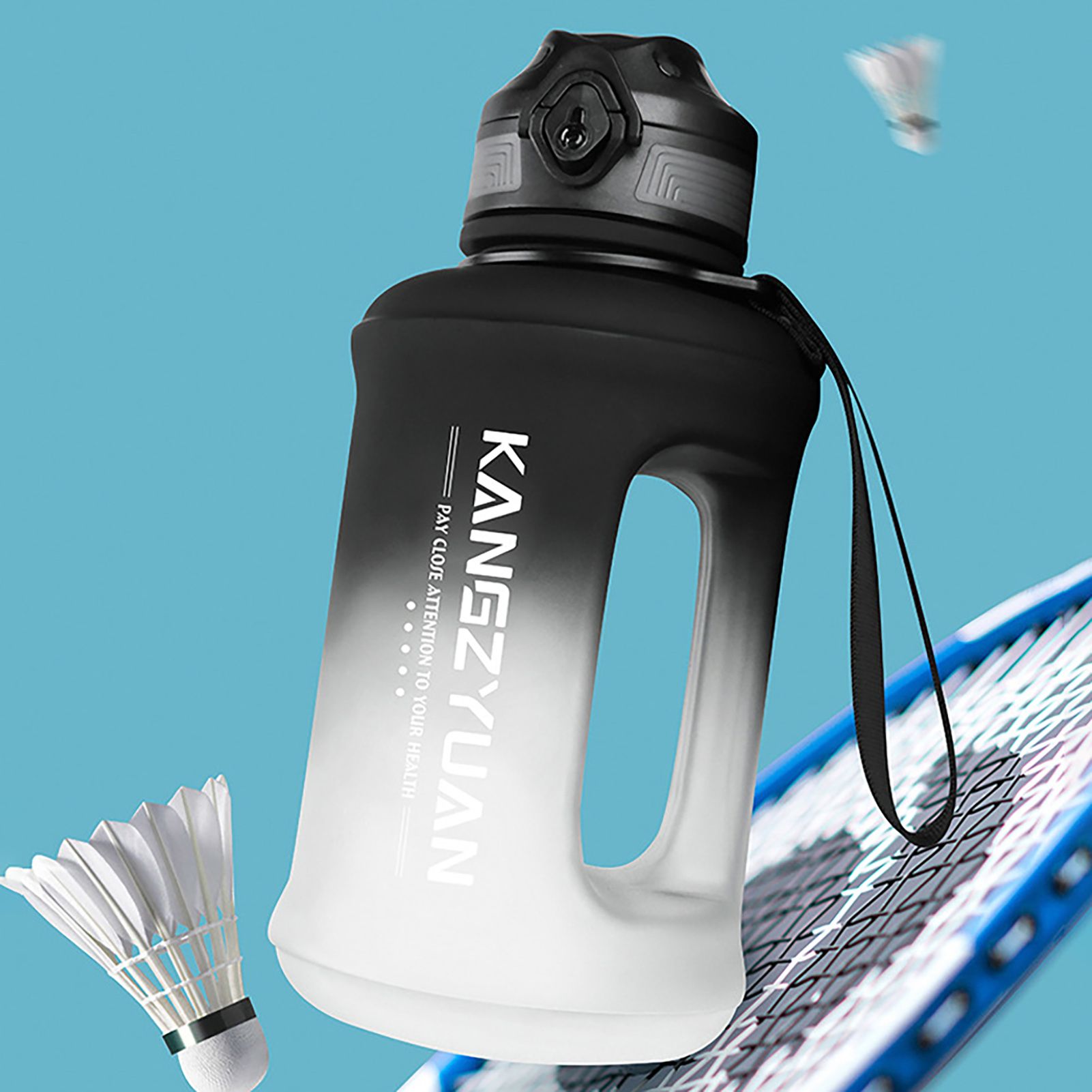 Drinking Bottle Ergonomic Handle Gradient Color Motivational Sports Big Water Bottle