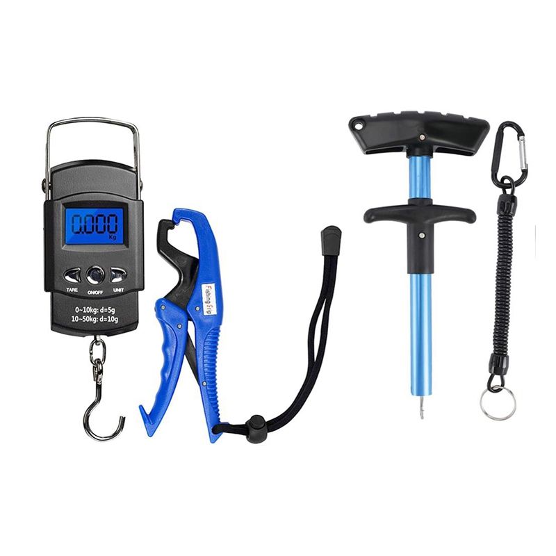 Fishing Tool Kit,4 in 1 Handheld Digital Fish Scale,Floating Fish Gripper Fishing Lanyard Fish Hook Remover Combo Kit