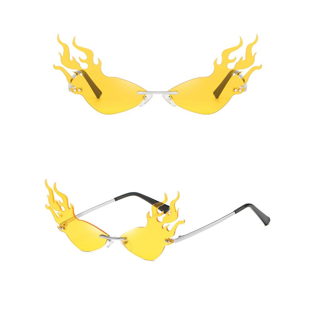 Fashion Fire Flame Wave Sunglasses UV 400 Cycling Fishing Glasses Rimless Luxury Trending Narrow Eyewear Outdoor Streetwear
