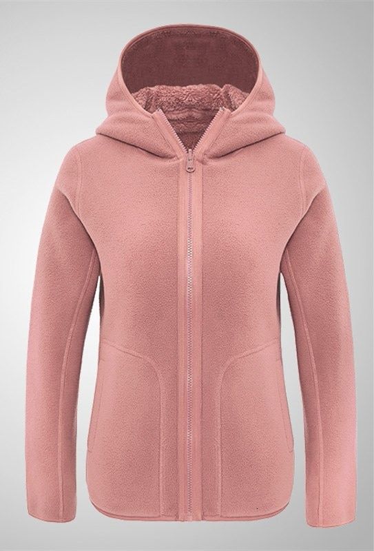 Men Womens Coral Velvet Fleece Jacket Double-sided Autumn Winter Warm Cardigan Hooded Coat Outdoor Hiking Windproof Jacket Liner