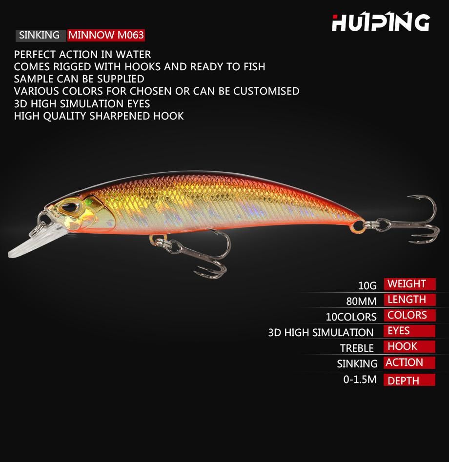 10g 80mm Sinking Minnow Fishing Lures Simulated Long Cast Plastic Bait