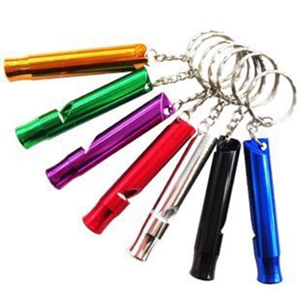 ful  and Long Multifunctional Aluminium Whistles with Key Ring Emergency Survival Whistle Hiking Camping Mountaineering Accessory Dog raining Whistles Random