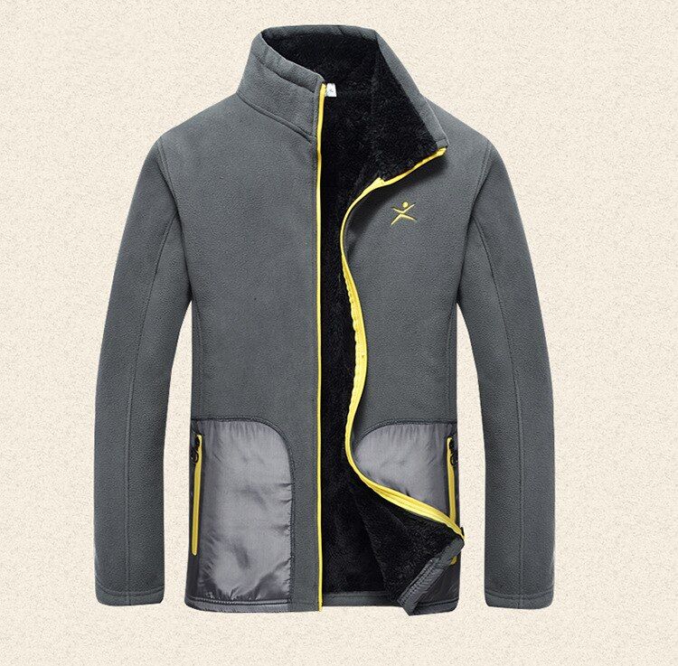 TRVLWEGO Men Outdoor Fleece Hiking Jacket Spring Autumn Windproof Thick Warm Jacket Mountaineering Camping Coat Big Bag
