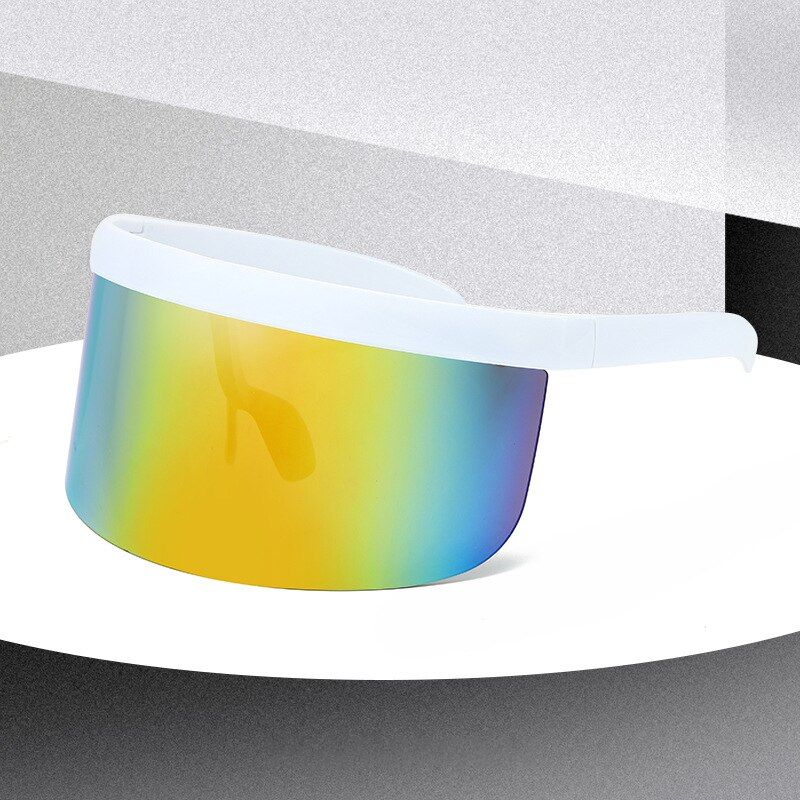 Sun Glasses Half Face Shield Guard Protector Extra Lagre Oversize Huge Mono Mirrored Lens Futuristic Visor-Shield Sunglasses