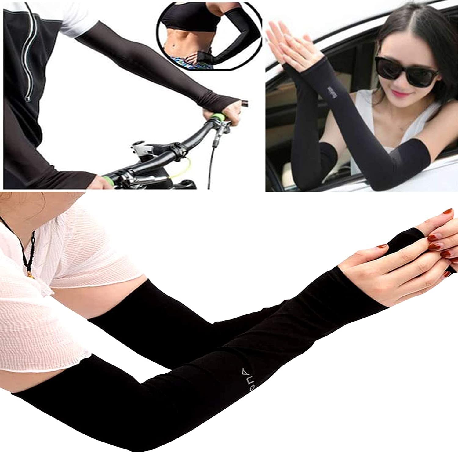 Let's Slim Cooling UV Protection Arm Sleeves (New) - Black (Single Pair)