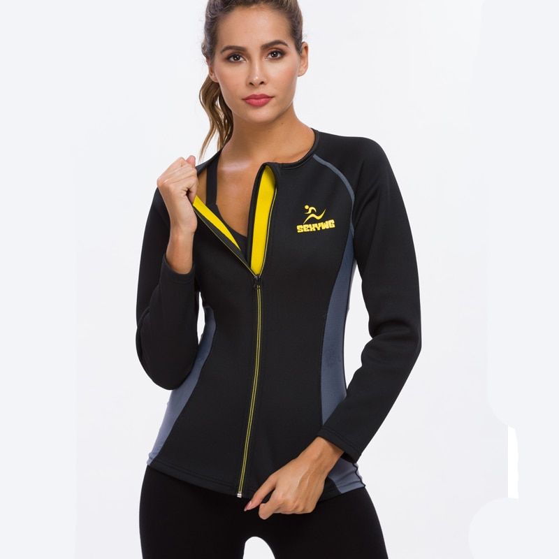 Women Neoprene Long Sleeve Sweat Sauna Vest Weight Loss Sport Workout Slimming Shirt Body Shaper Waist Trainer Corset Top