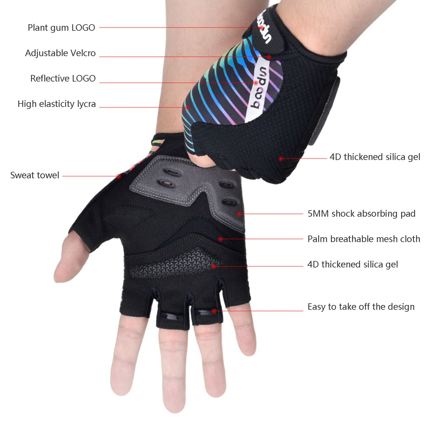Boodun Summer Cycling Gloves Half Finger MTB Gloves Shockproof Breathable Road Mountain Bike Bicycle Gloves-L