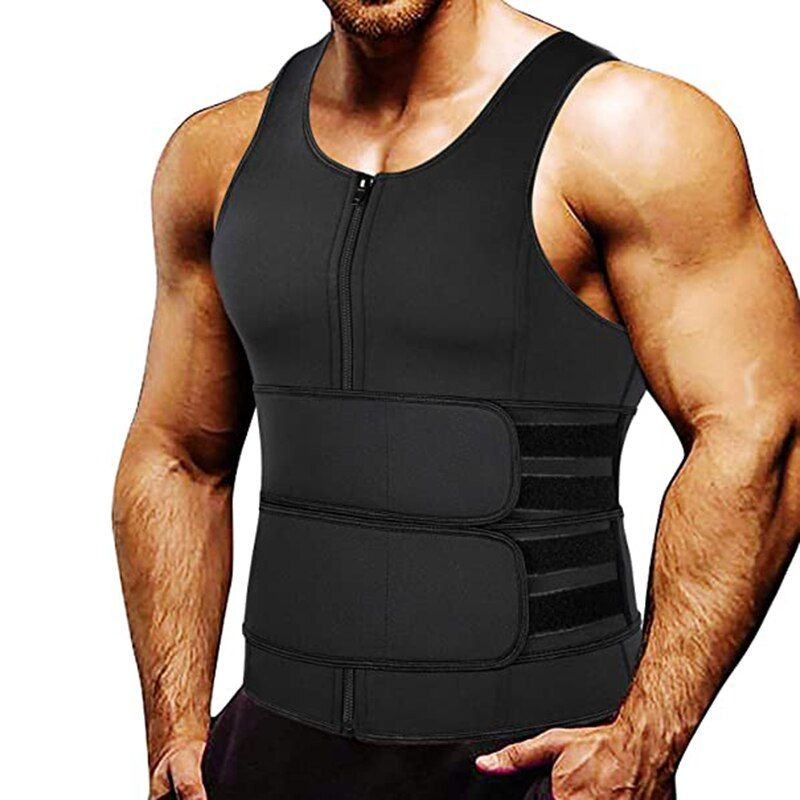 Neoprene Sauna Suit for Men Waist Trainer Corset Vest Zipper Slimming Body Shaper with Adjustable Tank Top Faja Shapewear