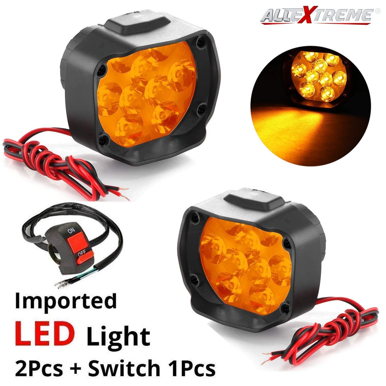 [[YELLOW-ALO]][[9-LED]]Fog Light, Waterproof Fog Head Lamp, Bar Light Off-Roading Universal For All Bike, Scooty (Pack of 2, Free On/Off Switch, 12V DC 15W,)]]RRI