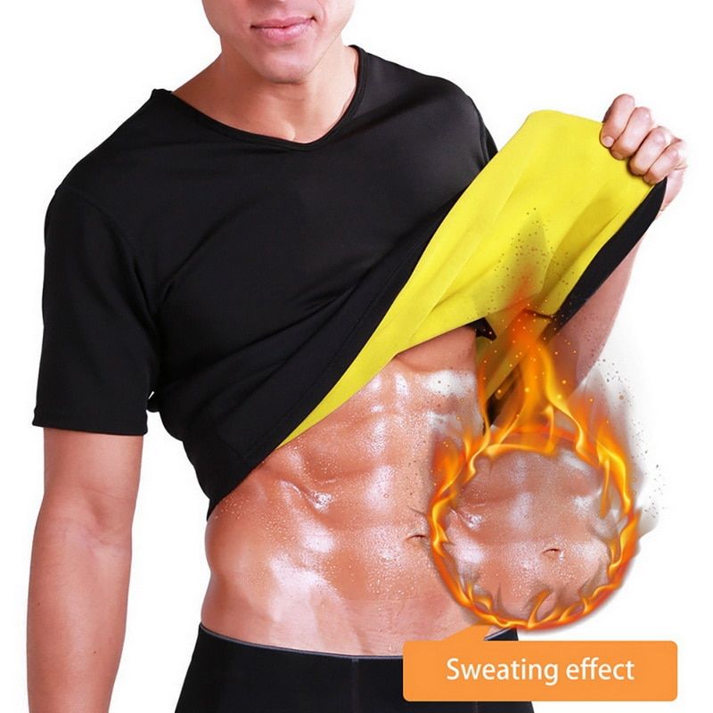SHUJIN Men's Thermal Body Slimming Shapers Fitness Sportswear Slim Shirt Neoprene Waist  Trainer Body Slim Short Sleeve T-Shirt