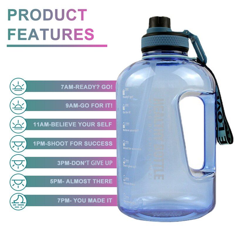 Large Capcity Water Bottle 2.2/2.5L Shaker Bottle with Handle Outdoor Fitness Running Gym Training Clear Plastic Sports Bottles