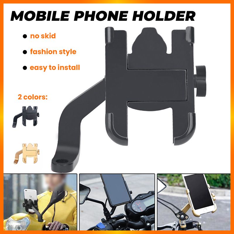 Motorcycle mobile phone holder Multifunctional aluminum alloy mobile phone holder Motor bike navigation mobile phone holder Aluminum alloy takeaway rider bracket cellphone holder for motorcycle Black