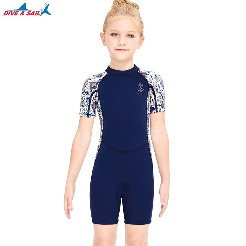 New 2.5MM Neoprene Girls One Piece Professional WetSuit Children Anti-UV Keep Warm Diving Suits Surfing Beach Bathing SwimWear
