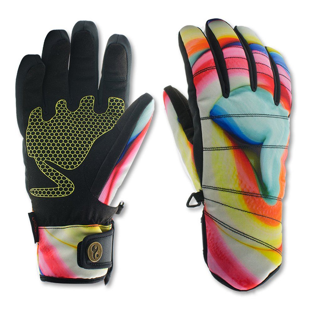 Women Skiing Gloves Stylish Printing Waterproof Windproof Flexible Warm Gloves-multicolor M