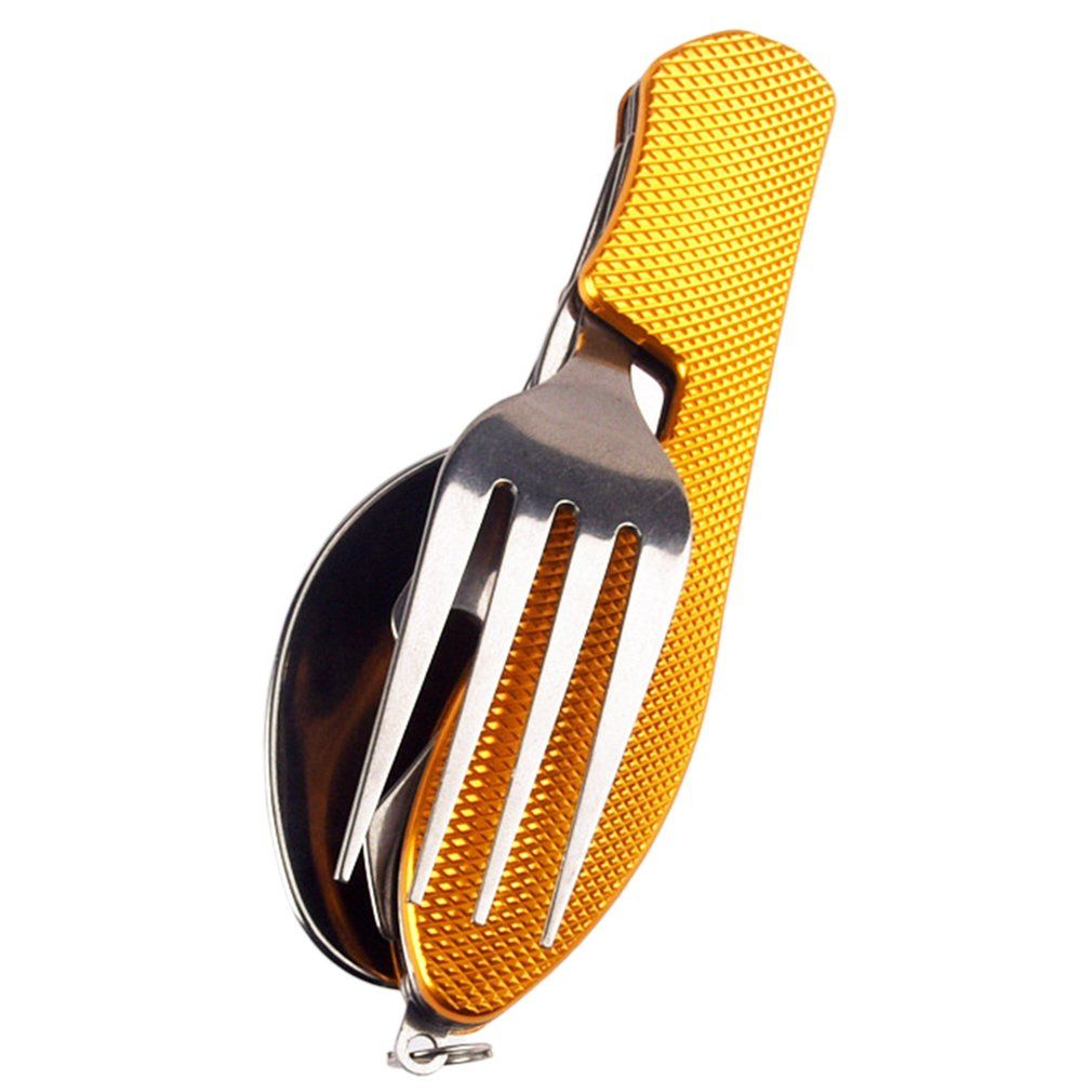 4 In 1 Outdoor Tableware Set Camping Cooking Supplies Stainless Steel Spoon