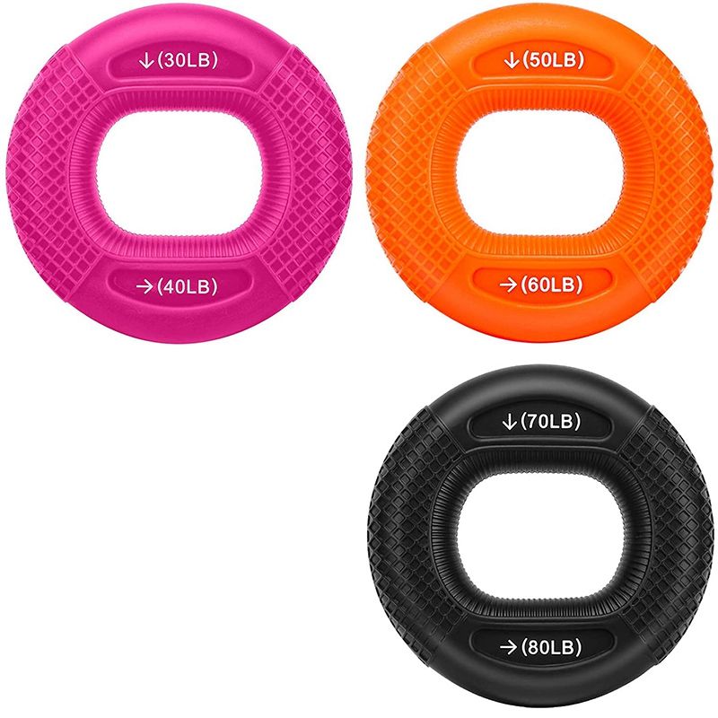 BRADOO-Hand Grip Strengthener Rings, 3 Pack Silicone Squeezer Gripper for Hand, 30-80LB Grip Ring Stress Relief Grip