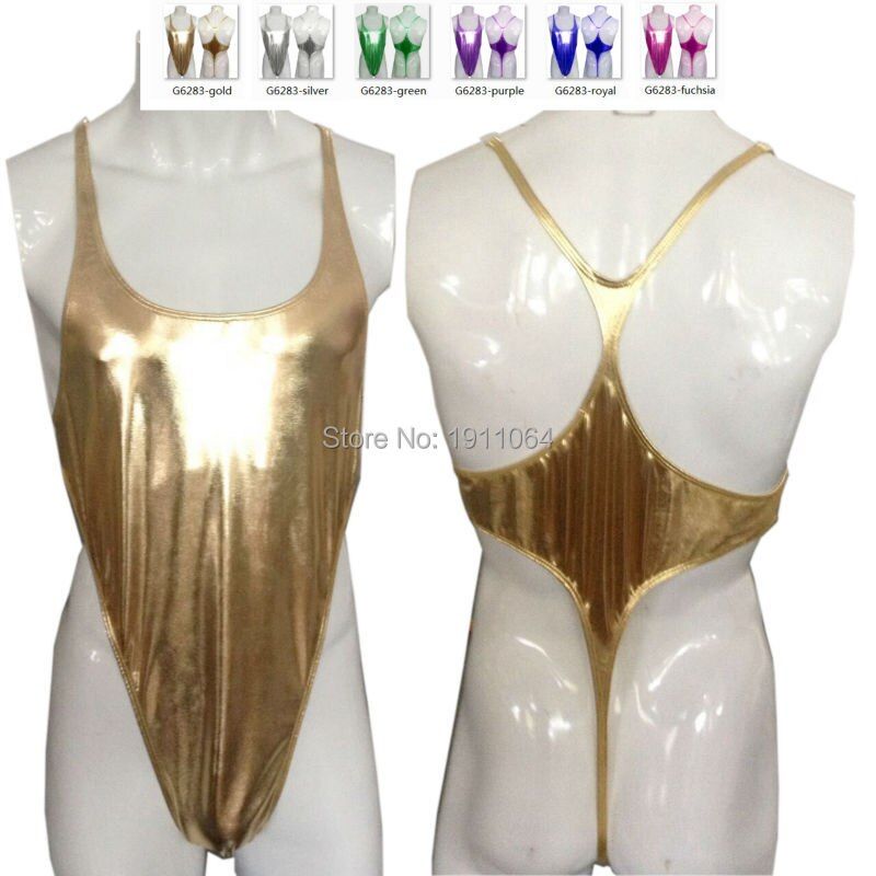 Mens Shiny bodysuit  Leotard Coated Metallic High Cut Racer Back G6283