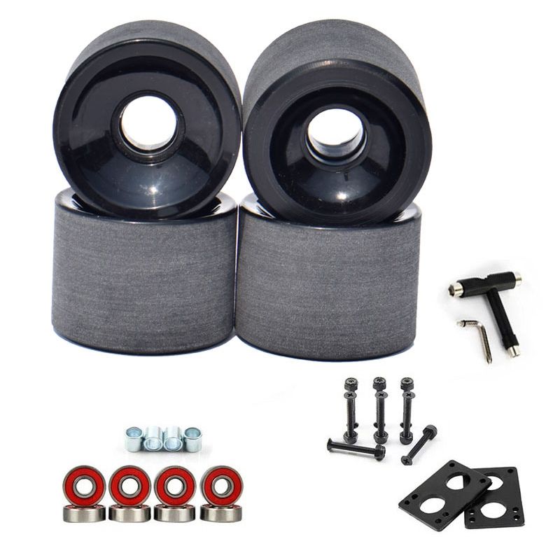 4Pcs 70x51mm Surf Skateboard Wheels Longboard Low Noise Wear-Resisting Road Field Skating with Tool and Gaskets,Black