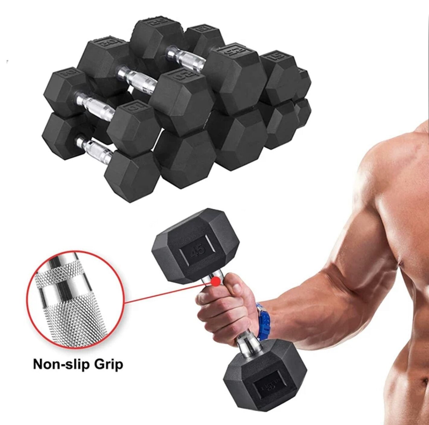 Hex Dumbbell 7.5kg - 1 Pair (2 Piece) Dumbbell Fitness Equipment Arm Muscle Fitness Convenient