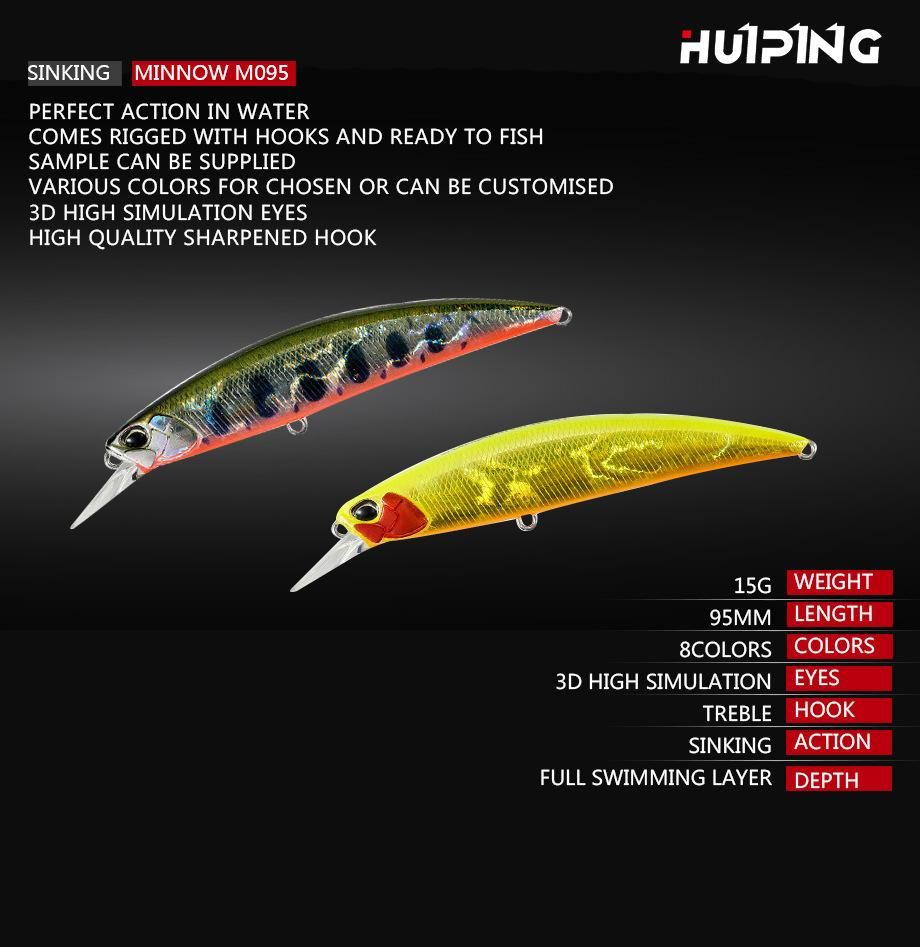 15g 95mm Sinking Minnow Fishing Lures Simulation Hard Bait