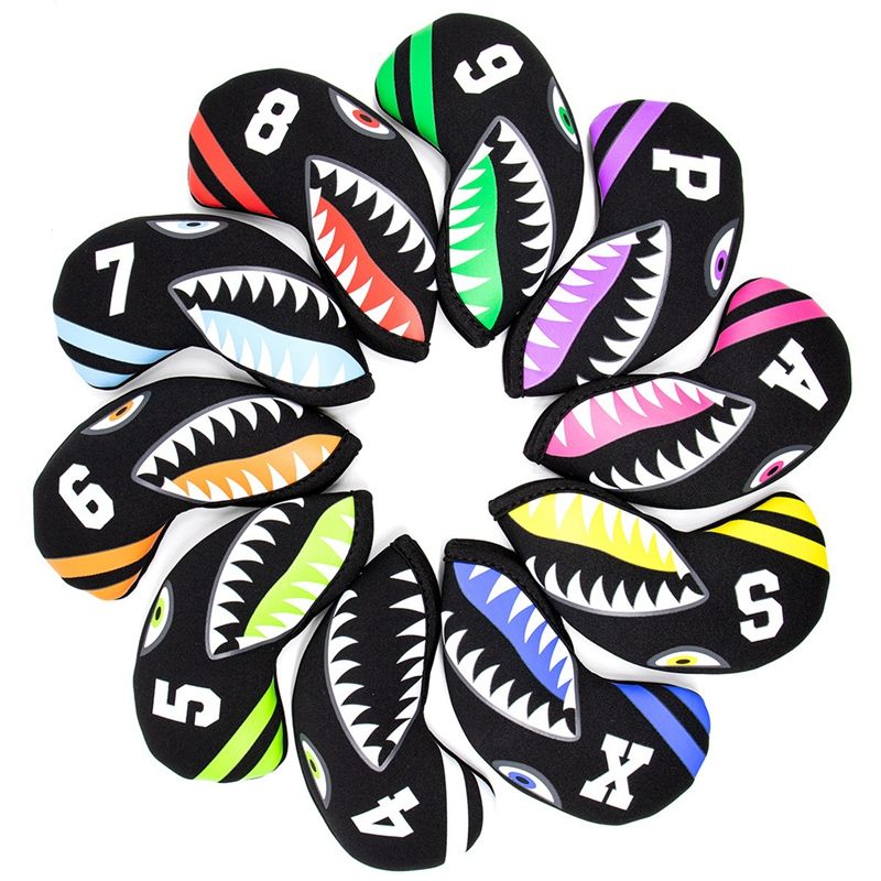10 Pcs/Set Waterproof Shark Golf Club Golf Iron Headcovers with Tag Golf Club Iron Headovers Wedges Covers