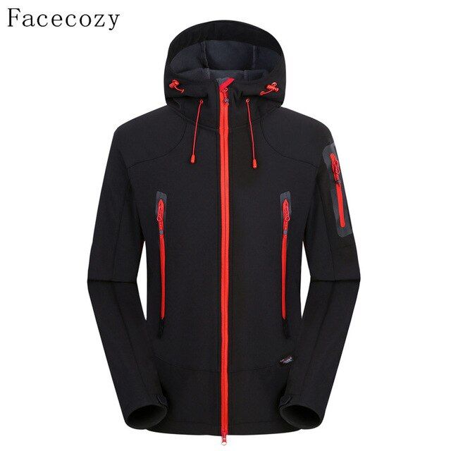 Facecozy Men's Autumn Winter Outdoor Breathable Softshell Camping Hiking Jacket Male Fleece Hooded Thermal Fishing Skiing Coat