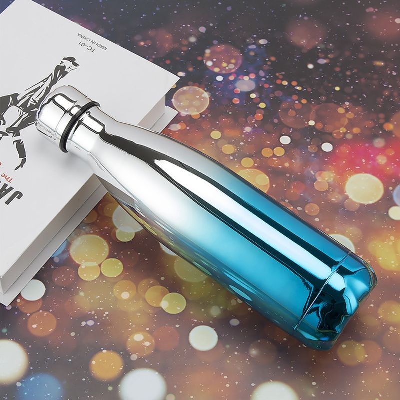500ML Electroplated Stainless Steel Bottle Drinkware Tour Outdoor Sport School Leak Proof Seal Climbing Water Bottles Silver&Blue