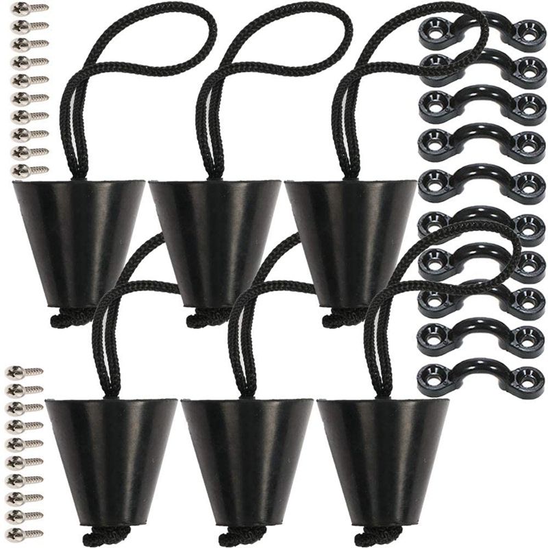 6PCS Universal Kayak Scupper Plug Kit, Kayak Scupper Plugs Drain Holes Stopper Bung with Lanyard and 10 PCS Pad Eyes