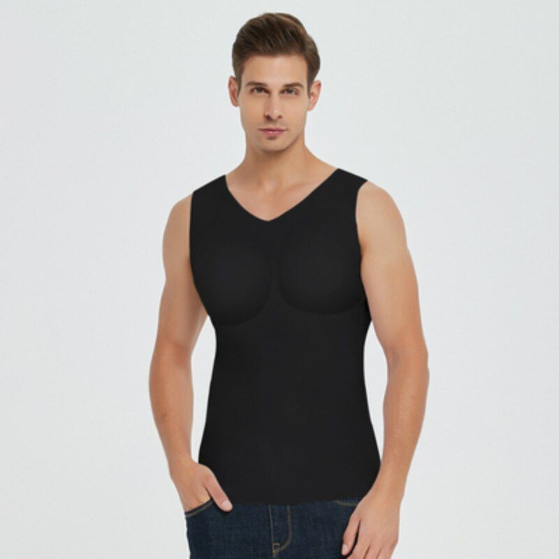 Men Muscles Shirt Male Invisible ABS  Chest Underwear Stomach 8 Pack Padded Tops Body Shaper Removable Inserts
