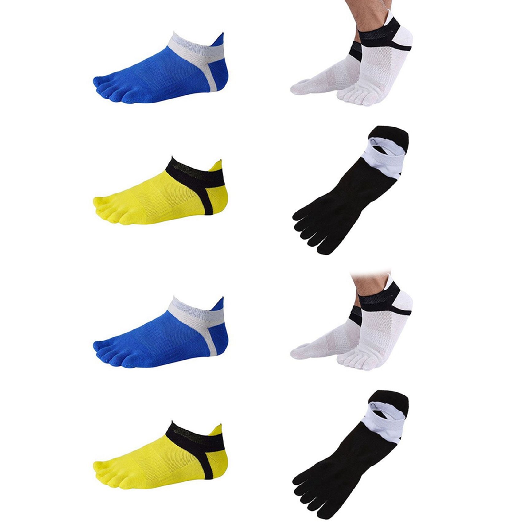 8 Pair Toe Socks No Show Five Finger Socks Cotton Athletic Running Socks for Men White+Yellow+Blue+Black
