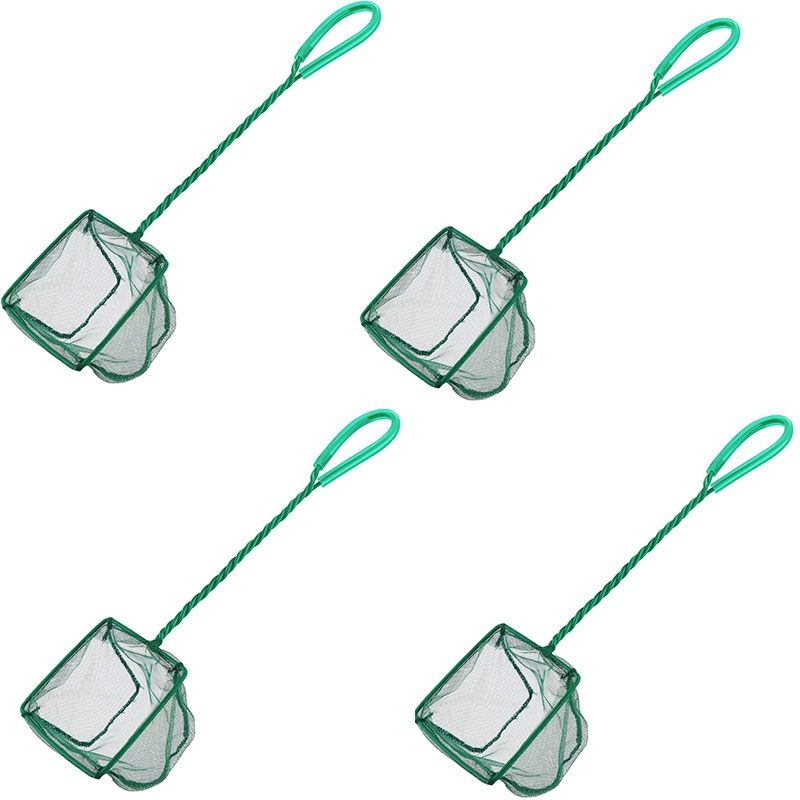 Aquarium Net Fine Mesh Small Fish Catch Net with Plastic Handle - Green