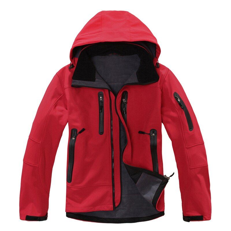 Outdoor Hooded Solid Color Waterproof Jacket Softshell Jacket Men Winter And Autumn Keep Warm Fleece Windproof Hiking Ski Jacket