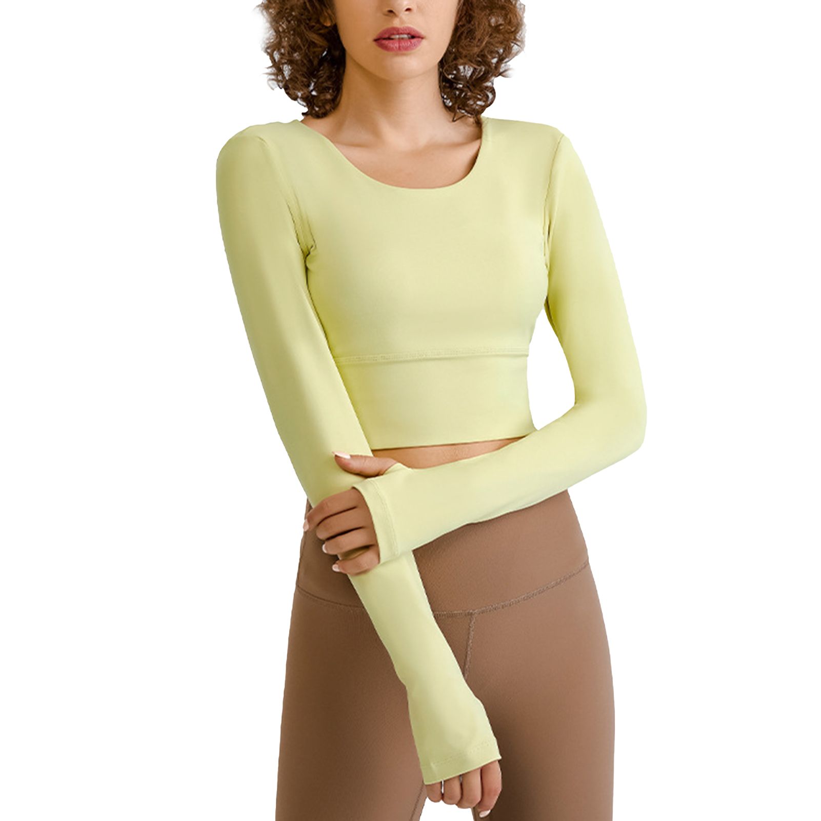 Yoga Crop Top Long Sleeve Sweat-absorbent Workout Cropped Tank Top