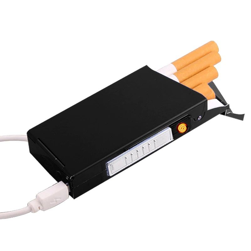 Thin Women smoking Case holder with USB Heating Wire Lighter Metal Slim smoking holder Box Electronic Lighters Smoking Accessories feuerzeug