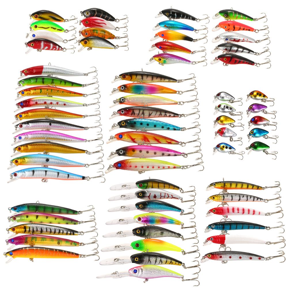 Pack of 65pcs Mixed Fishing Lure Set Kit Minnow Lures Crankbaits Artificial Hard Lure Bait Bass Carp Fishing Tackle