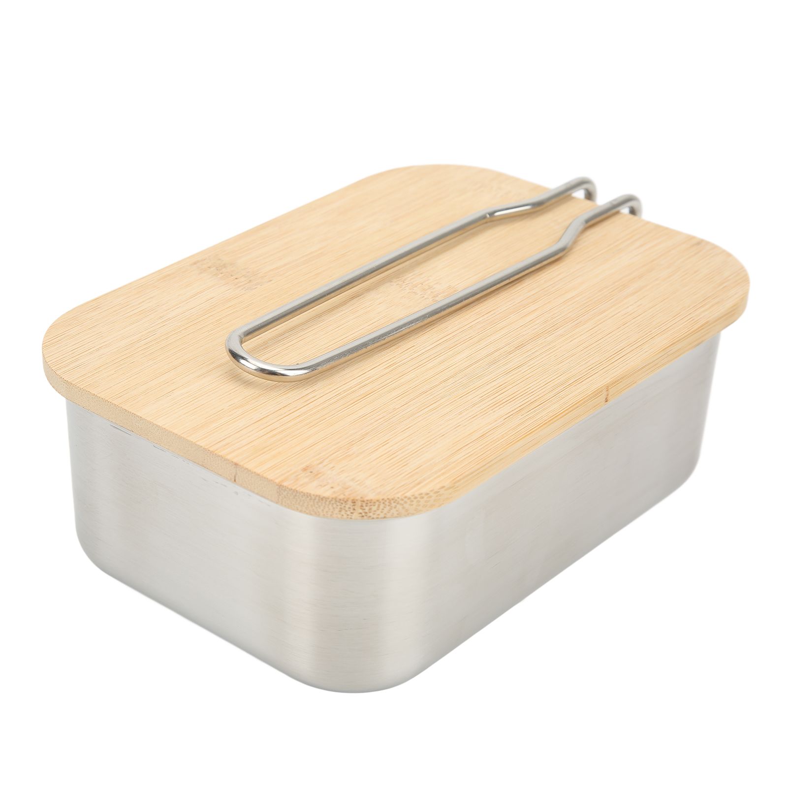 Sala Meng Lunch Box 0.9L Capacity Stainless Steel Bamboo Cover Multifunctional for Outdoor
